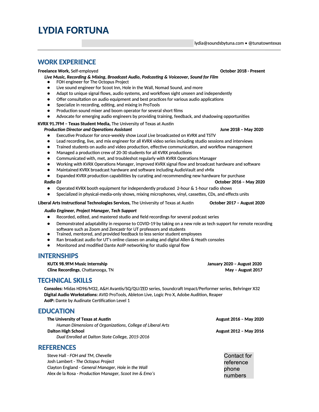 Lydia's very impressive resume